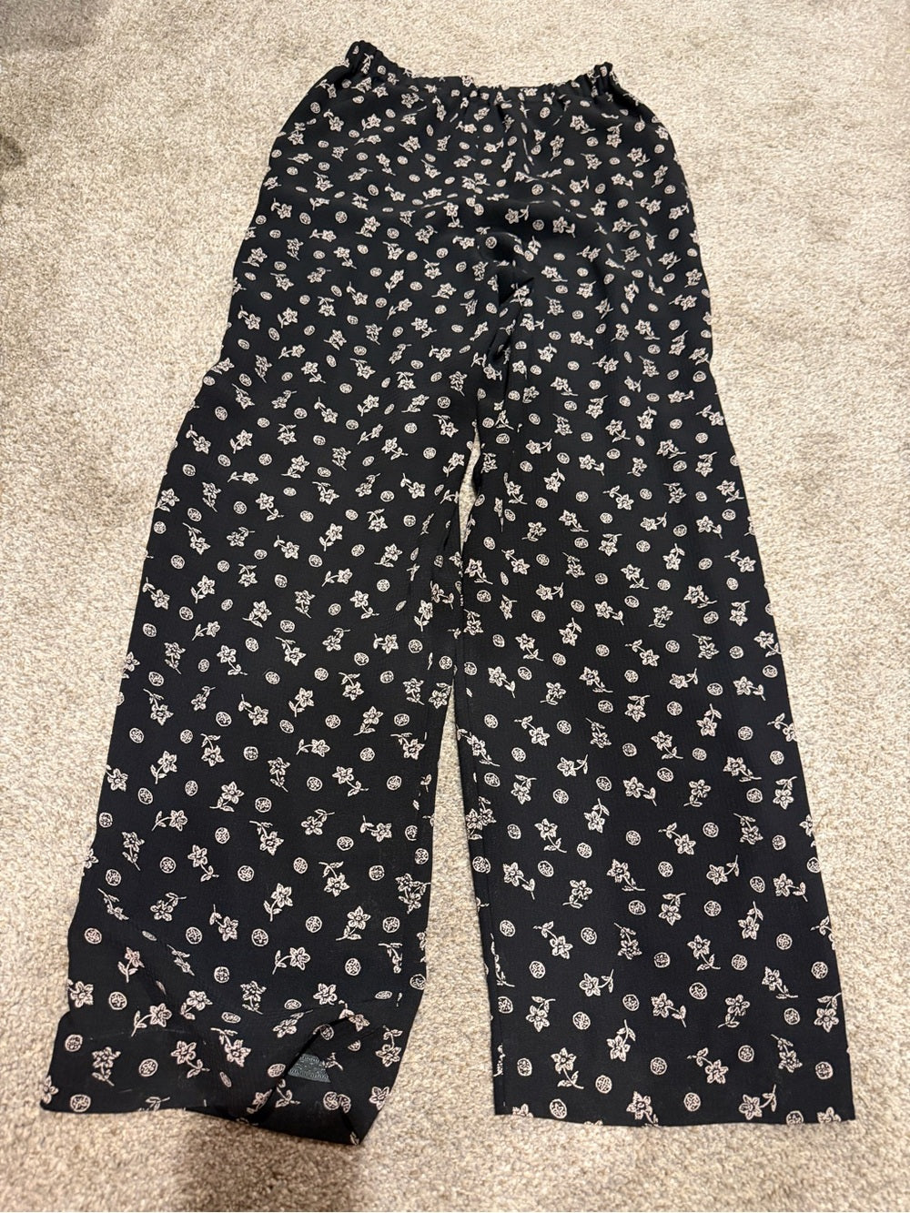 Pendleton Classic Black Floral Wide Leg Pants Size 6 Vintage GT-0291