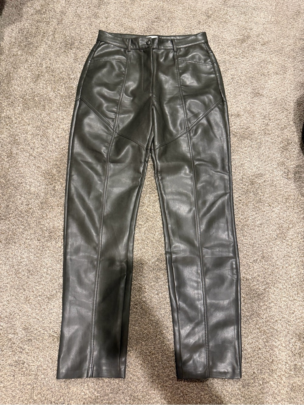 Wilfred Faux Leather Straight Leg Pants Charcoal green Gray Size 8 GT-0263