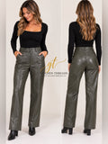 Wilfred Faux Leather Straight Leg Pants Charcoal green Gray Size 8 GT-0263