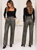 Wilfred Faux Leather Straight Leg Pants Charcoal green Gray Size 8 GT-0263