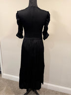 ba&sh Black Ruched Puff Sleeve Midi Dress V Neck Size S GT-0264