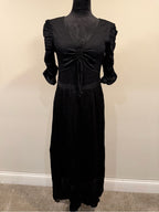ba&sh Black Ruched Puff Sleeve Midi Dress V Neck Size S GT-0264