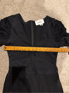 ba&sh Black Ruched Puff Sleeve Midi Dress V Neck Size S GT-0264