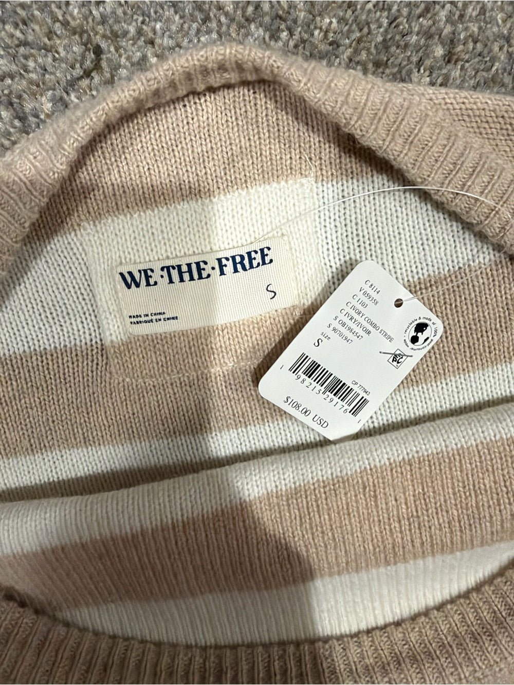 We The Free Ivory Combo Striped Cropped Sweater S NWT Wool Blend GT-0265