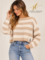 We The Free Ivory Combo Striped Cropped Sweater S NWT Wool Blend GT-0265