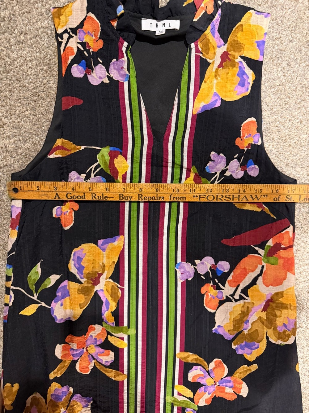 THML Black Multicolor Floral Striped Sleeveless Shift Dress XS GT-0266