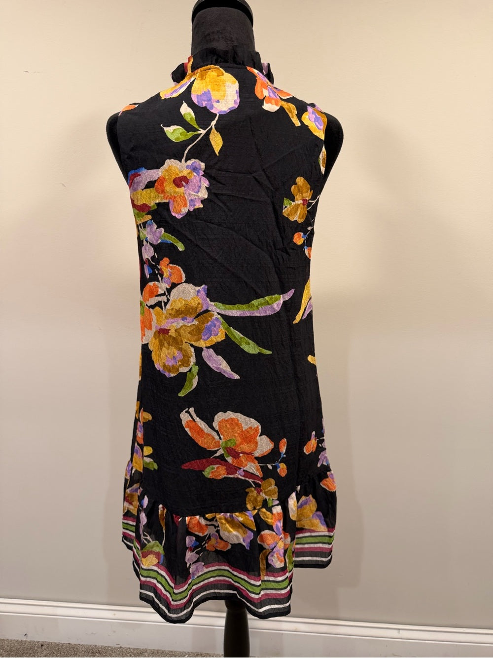 THML Black Multicolor Floral Striped Sleeveless Shift Dress XS GT-0266