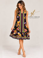 THML Black Multicolor Floral Striped Sleeveless Shift Dress XS GT-0266