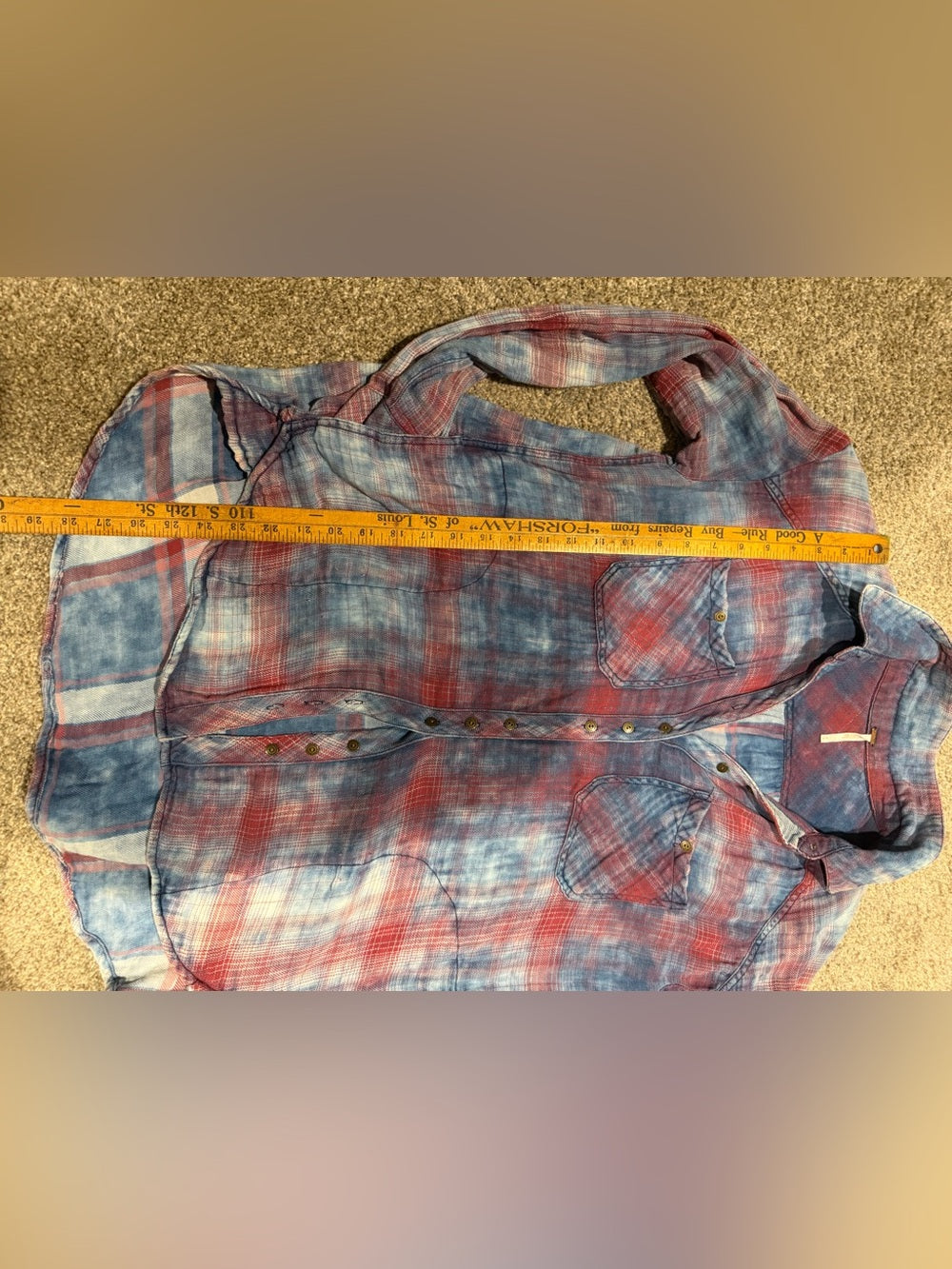 Free People Plaid Button Down Shirt Blue Red Distressed Boho S GT-0267