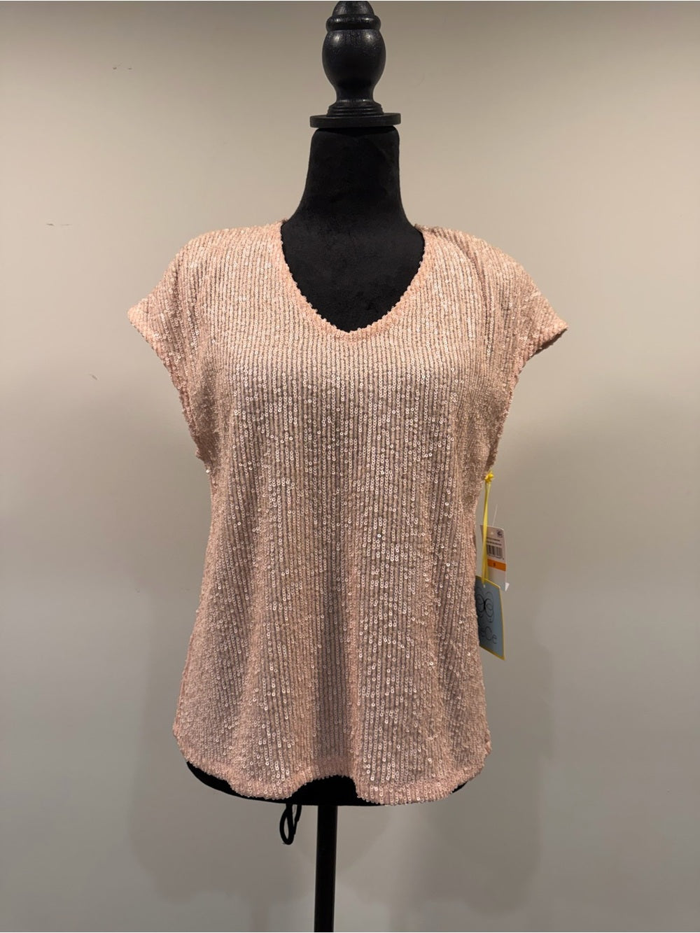 CeCe Blush Pink Sequin V-Neck Cap Sleeve Party Top S NWT GT-0268