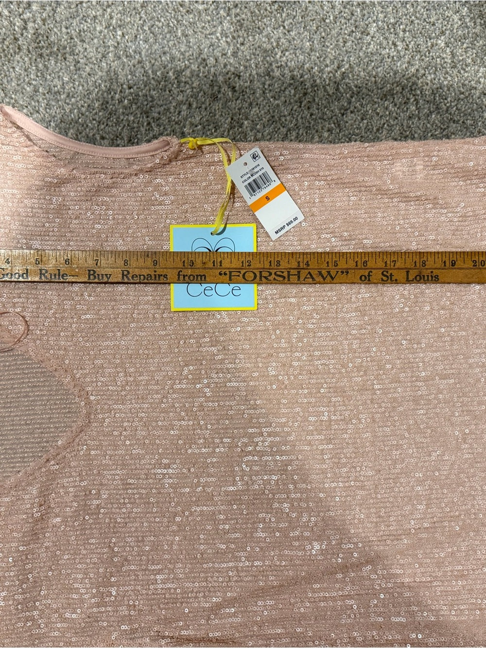 CeCe Blush Pink Sequin V-Neck Cap Sleeve Party Top S NWT GT-0268