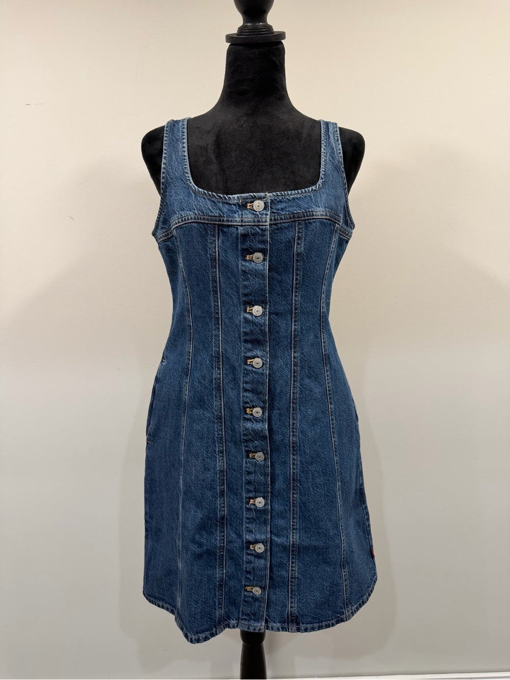 Levi’s Sleeveless Denim Mini Dress Button Front Square Neck NWT S GT-0270