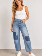 Universal Thread Boyfriend Jeans Patchwork Denim Raw Hem Straight Leg GT-0271