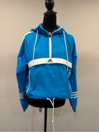 Adidas Blue White Hooded Half Zip Windbreaker Anorak Jacket Women’s S GT-0273