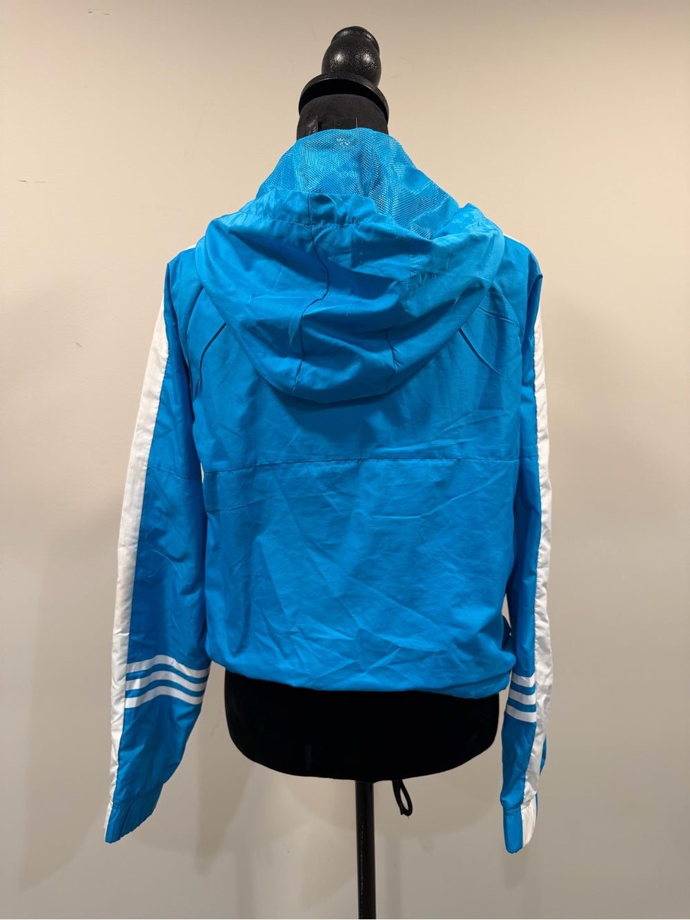 Adidas Blue White Hooded Half Zip Windbreaker Anorak Jacket Women’s S GT-0273