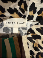 Entro Leopard Print Dolman Sleeve Striped V Neck Top Small GT-0275