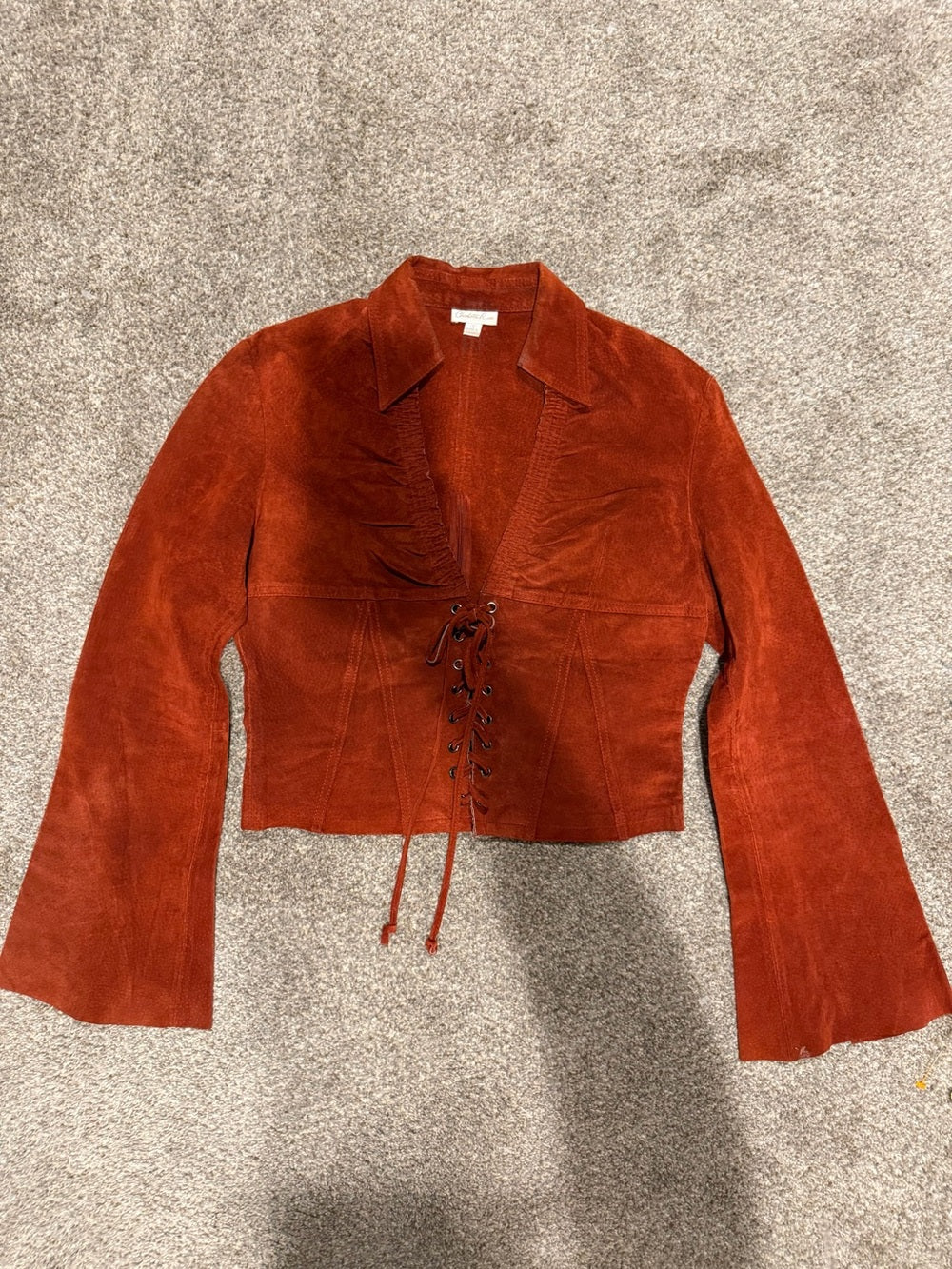 Charlotte Russe Rust Suede Leather Lace Up Jacket Bell Sleeve S GT-0278