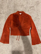 Charlotte Russe Rust Suede Leather Lace Up Jacket Bell Sleeve S GT-0278