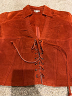 Charlotte Russe Rust Suede Leather Lace Up Jacket Bell Sleeve S GT-0278