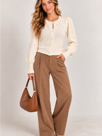 100% Cashmere Ivory Pearl Button Puff Sleeve Cardigan Sweater M GT-0278