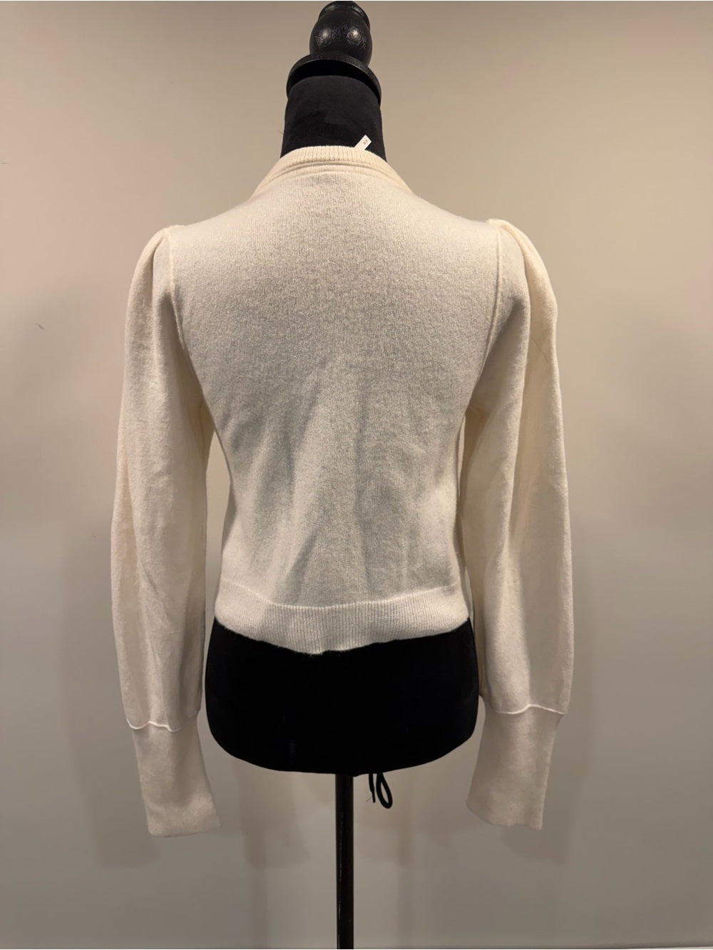 100% Cashmere Ivory Pearl Button Puff Sleeve Cardigan Sweater M GT-0278