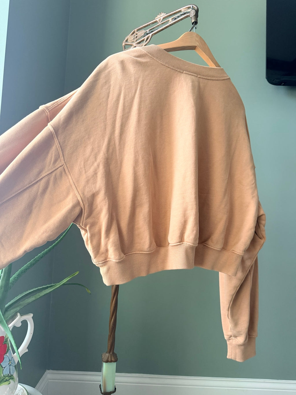 OFFLINE by Aerie tan cropped V-neck sweatshirt size L back