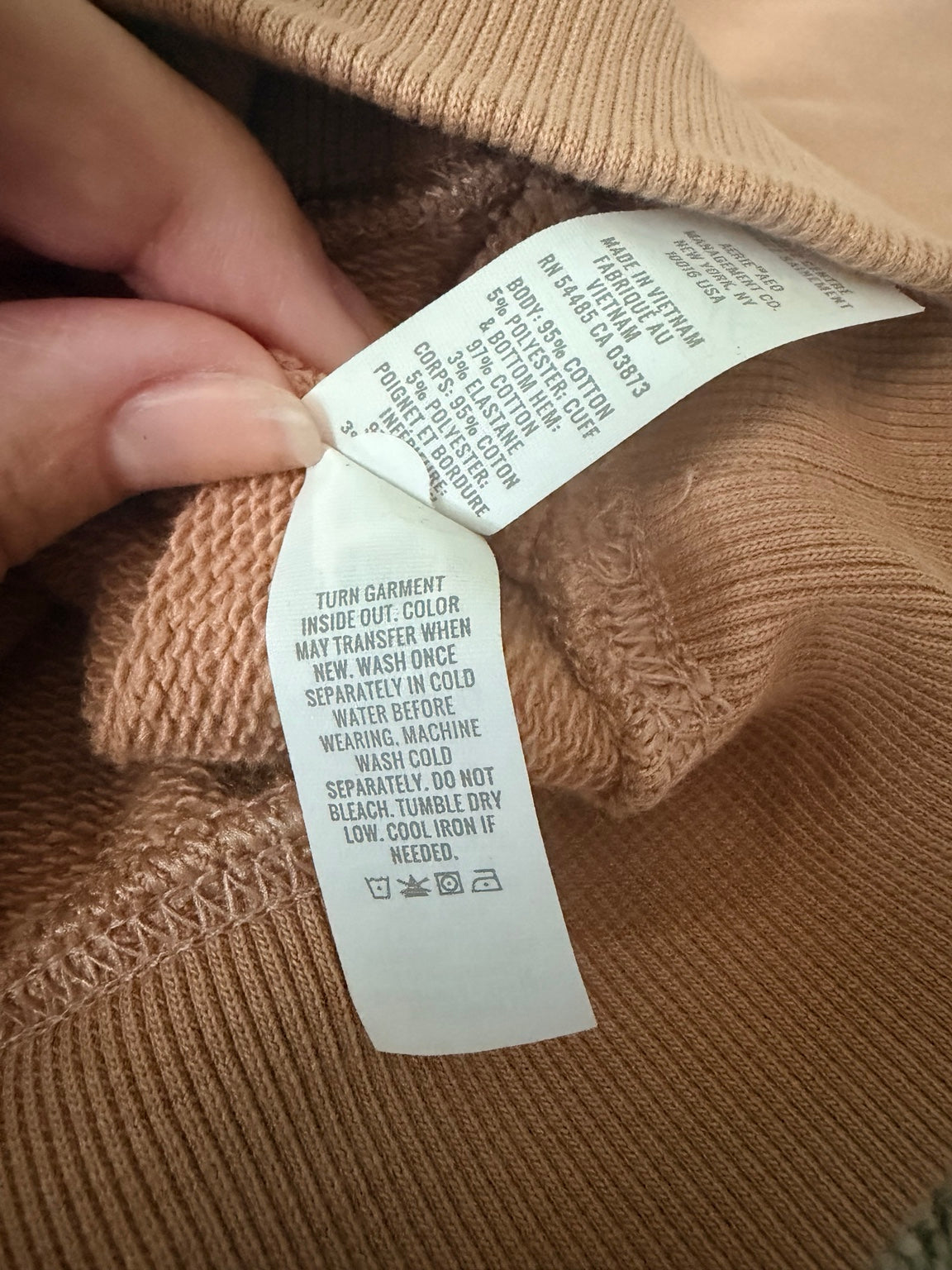 OFFLINE by Aerie sweatshirt fabric and care label