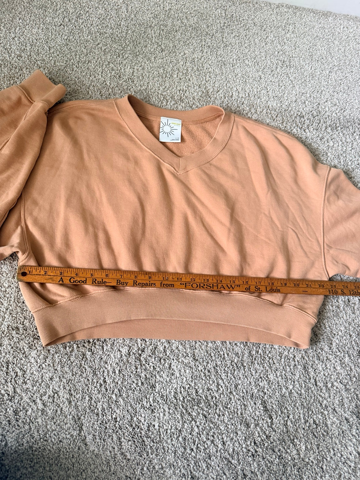 OFFLINE by Aerie tan cropped sweatshirt pit to pit measurement