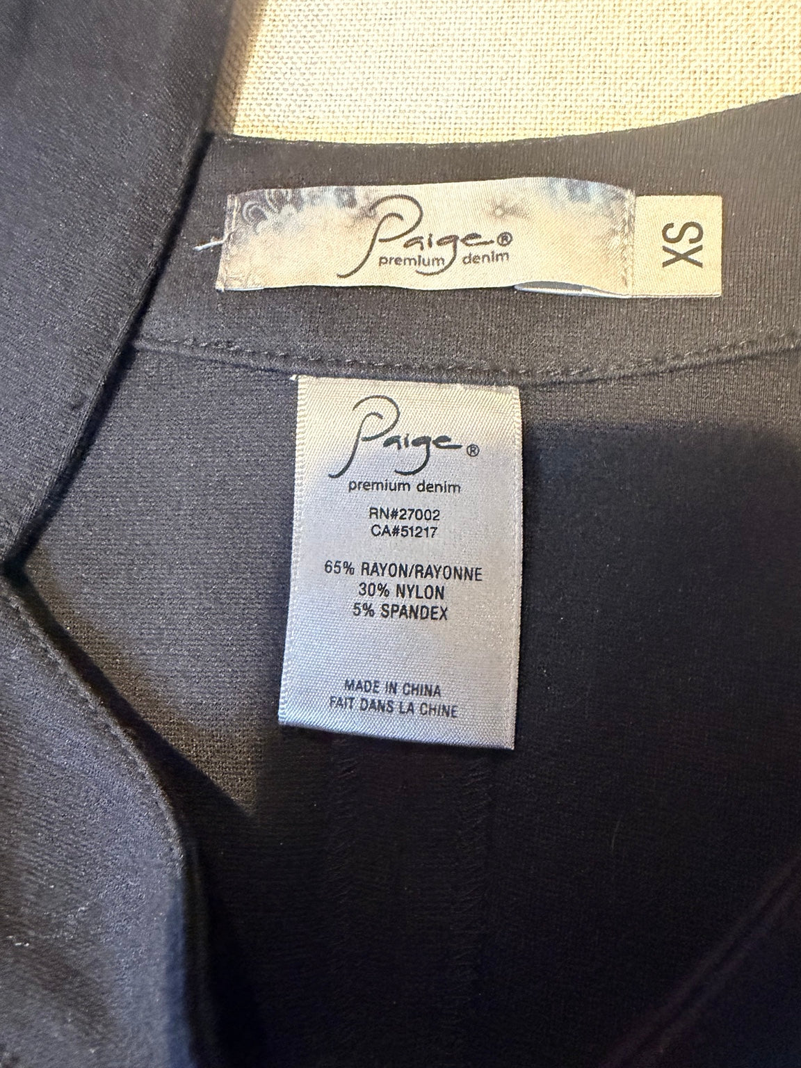 PAIGE Premium Denim black dress size XS brand and fabric label