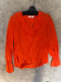 Contrast Ruffle V-Neck Long Sleeve Blouse in Orange
