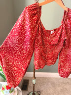 Sienna Sky red print puff sleeve blouse angle