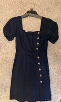 Socialite Navy Square Neck Short Puff Sleeve Dress