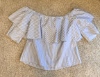 WAYF light blue and white striped off-shoulder tunic back
