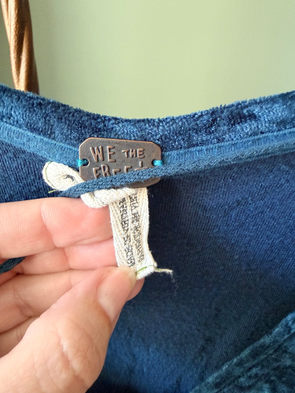 We The Free blue crushed velvet midi T-shirt dress