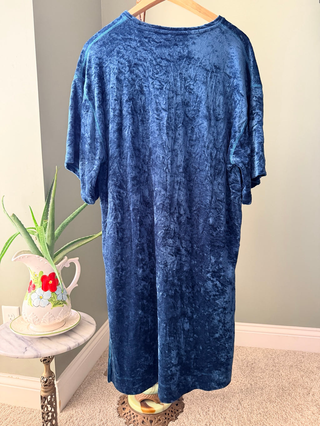 We The Free blue crushed velvet midi T-shirt dress