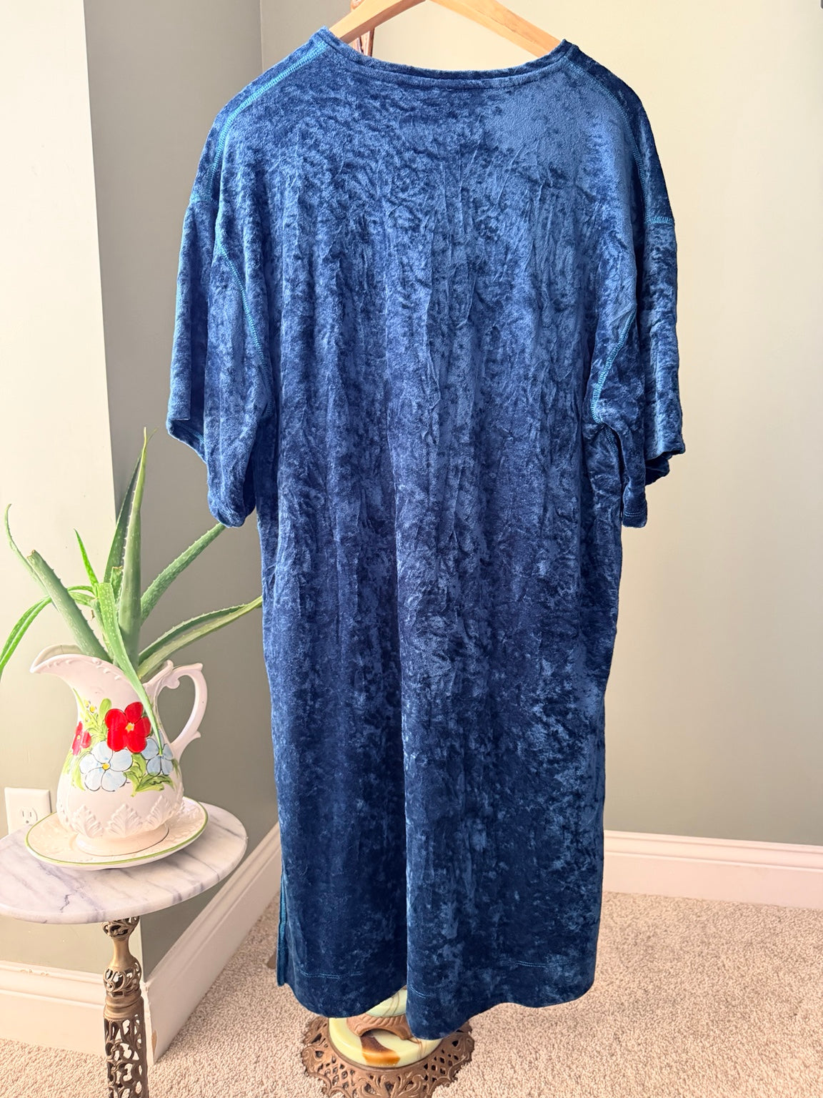 We The Free blue crushed velvet midi T-shirt dress