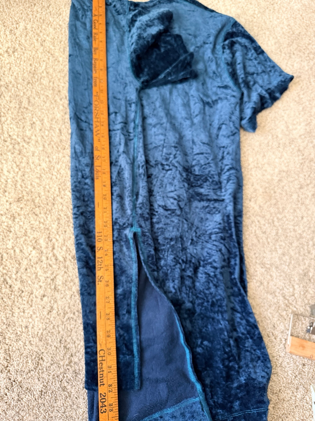 We The Free blue crushed velvet midi T-shirt dress