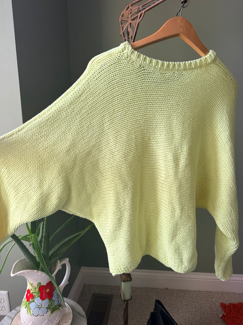 White Crow lime green oversized dolman sleeve sweater back