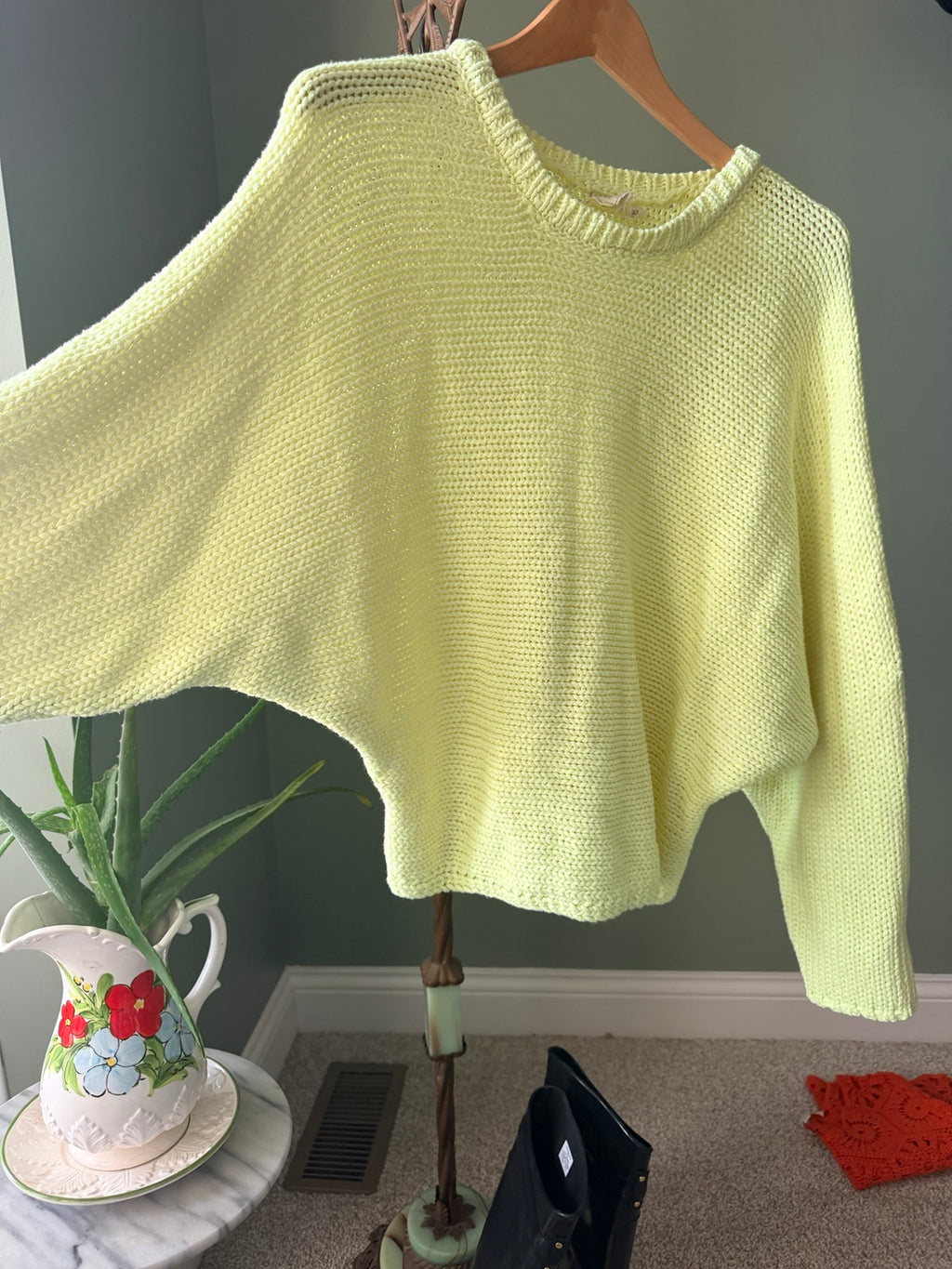White Crow lime green oversized chunky knit sweater detail