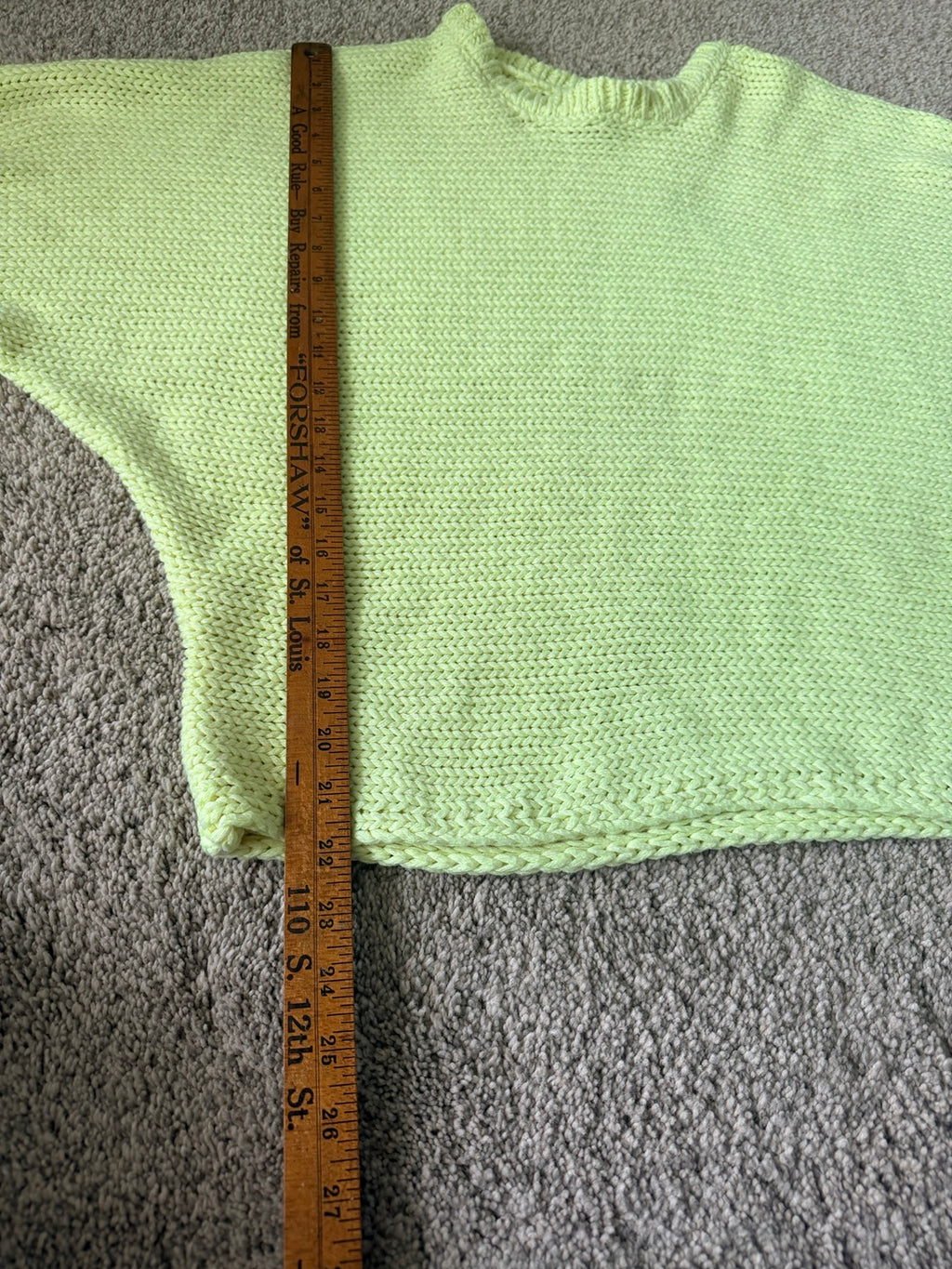 White Crow lime green sweater length measurement
